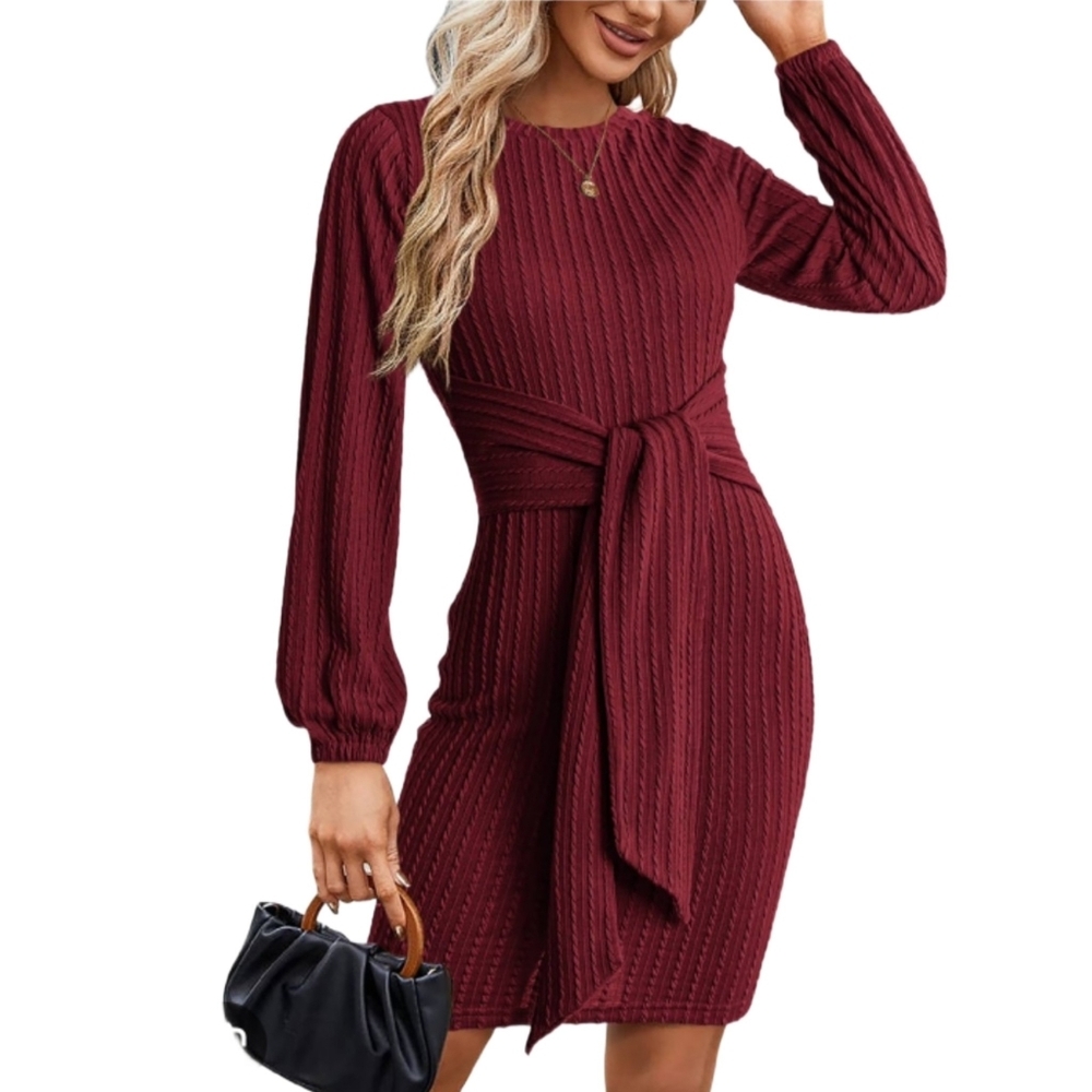WOMEN'S LONG SLEEVE BODYCON TIE FRONT DRESS LIGHTWEIGHT SIZE SMALL NWOT